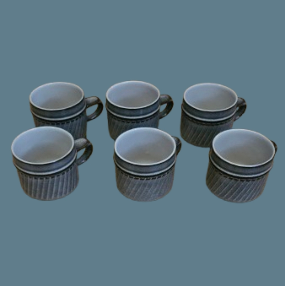 Denby-Langley Sonnet Vintage Quality Pottery Mugs. Set of 6. Rare Find!!